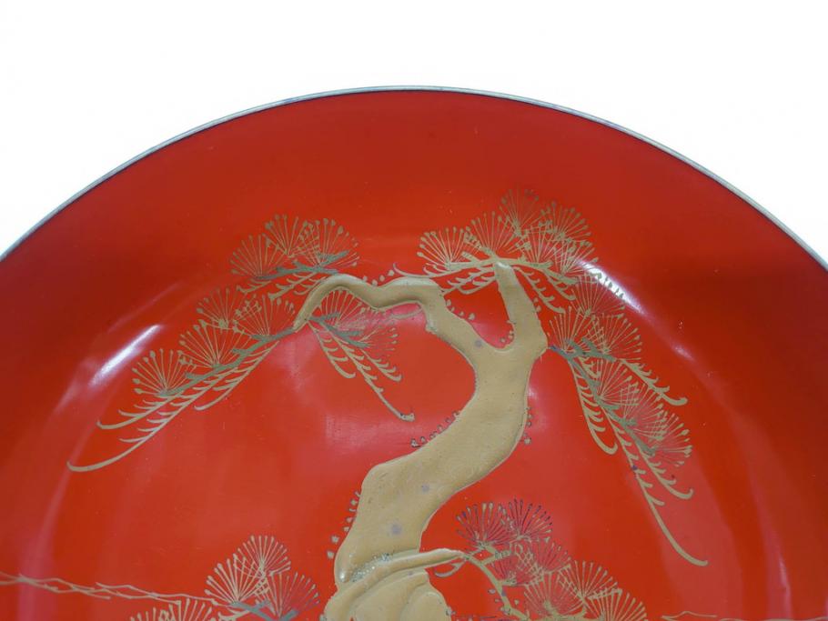 明治3年　朱塗　金蒔絵　漆器　木製　五ツ組　雅な雰囲気漂う大盃5点セット(松、牡丹、花、風景、漆芸、杯、酒器、和食器、共箱付き)(R-079685)