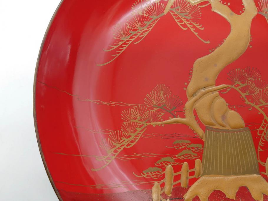 明治3年　朱塗　金蒔絵　漆器　木製　五ツ組　雅な雰囲気漂う大盃5点セット(松、牡丹、花、風景、漆芸、杯、酒器、和食器、共箱付き)(R-079685)