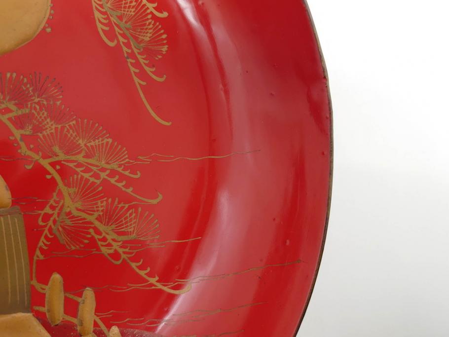 明治3年　朱塗　金蒔絵　漆器　木製　五ツ組　雅な雰囲気漂う大盃5点セット(松、牡丹、花、風景、漆芸、杯、酒器、和食器、共箱付き)(R-079685)