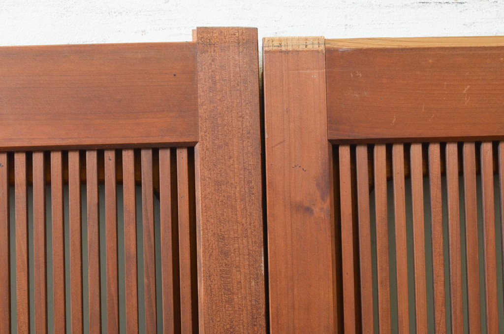 アンティーク建具　最高級!!　最上手物　縦桟79本　総檜(ヒノキ)材　上品な和の空間を演出する裏ガラス入り万本格子戸4枚セット(引き戸、ガラス戸)(R-071973)