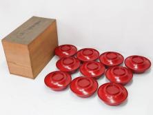 明治期　朱塗　木製椀　食卓を明るく彩る煮物椀10客セット(漆器、和食器、汁椀、蓋付き、吸物椀、お椀、共箱付き)(R-079687)