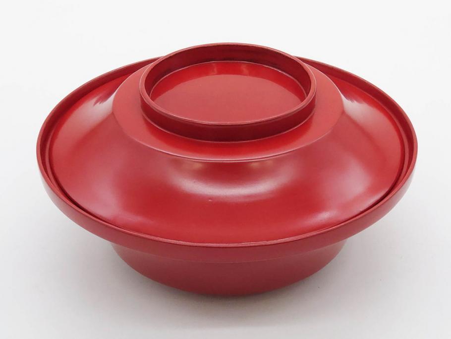 明治期　朱塗　木製椀　食卓を明るく彩る煮物椀10客セット(漆器、和食器、汁椀、蓋付き、吸物椀、お椀、共箱付き)(R-079687)