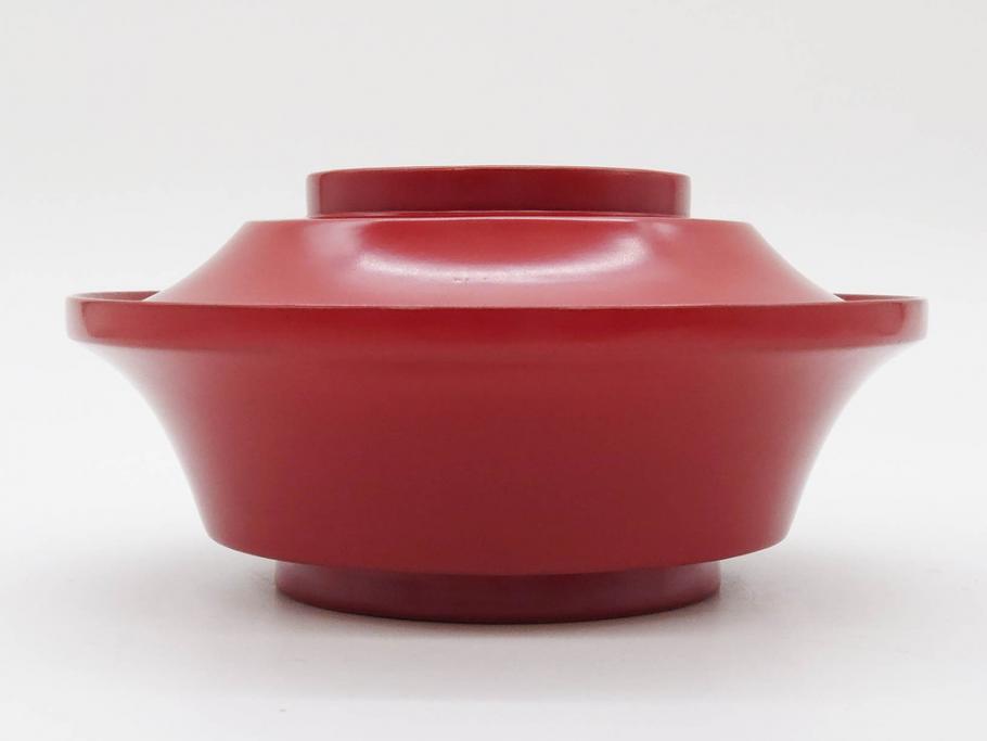 明治期　朱塗　木製椀　食卓を明るく彩る煮物椀10客セット(漆器、和食器、汁椀、蓋付き、吸物椀、お椀、共箱付き)(R-079687)