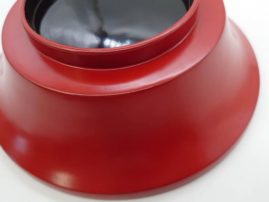 明治期　朱塗　木製椀　食卓を明るく彩る煮物椀10客セット(漆器、和食器、汁椀、蓋付き、吸物椀、お椀、共箱付き)(R-079687)
