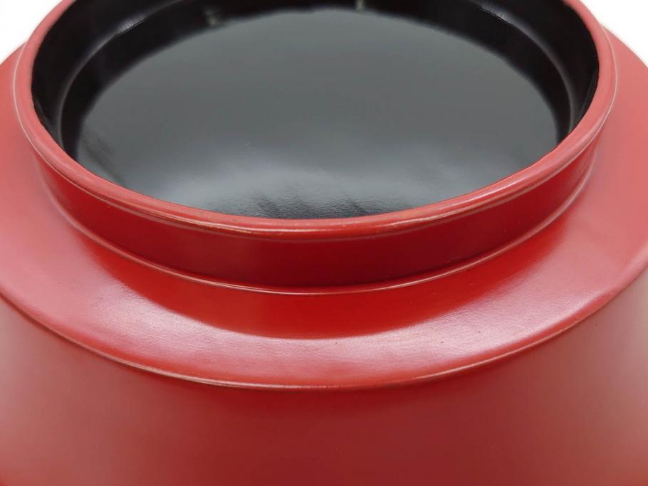 明治期　朱塗　木製椀　食卓を明るく彩る煮物椀10客セット(漆器、和食器、汁椀、蓋付き、吸物椀、お椀、共箱付き)(R-079687)