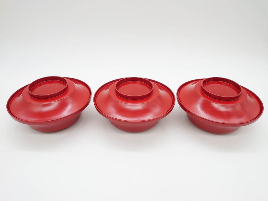 明治期　朱塗　木製椀　食卓を明るく彩る煮物椀10客セット(漆器、和食器、汁椀、蓋付き、吸物椀、お椀、共箱付き)(R-079687)