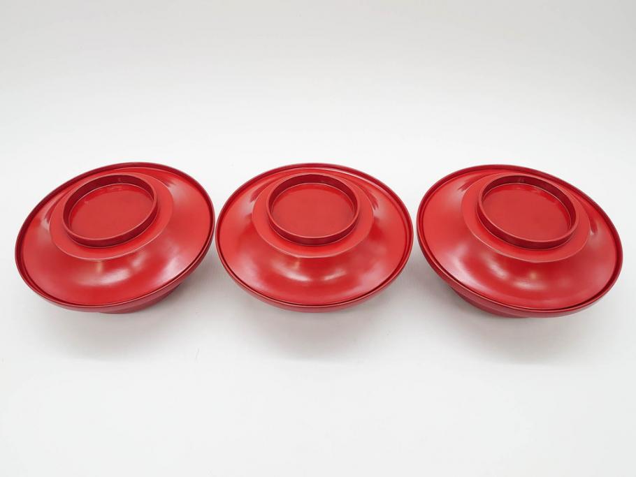 明治期　朱塗　木製椀　食卓を明るく彩る煮物椀10客セット(漆器、和食器、汁椀、蓋付き、吸物椀、お椀、共箱付き)(R-079687)