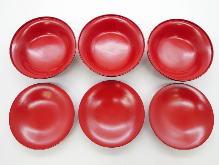 明治期　朱塗　木製椀　食卓を明るく彩る煮物椀10客セット(漆器、和食器、汁椀、蓋付き、吸物椀、お椀、共箱付き)(R-079687)