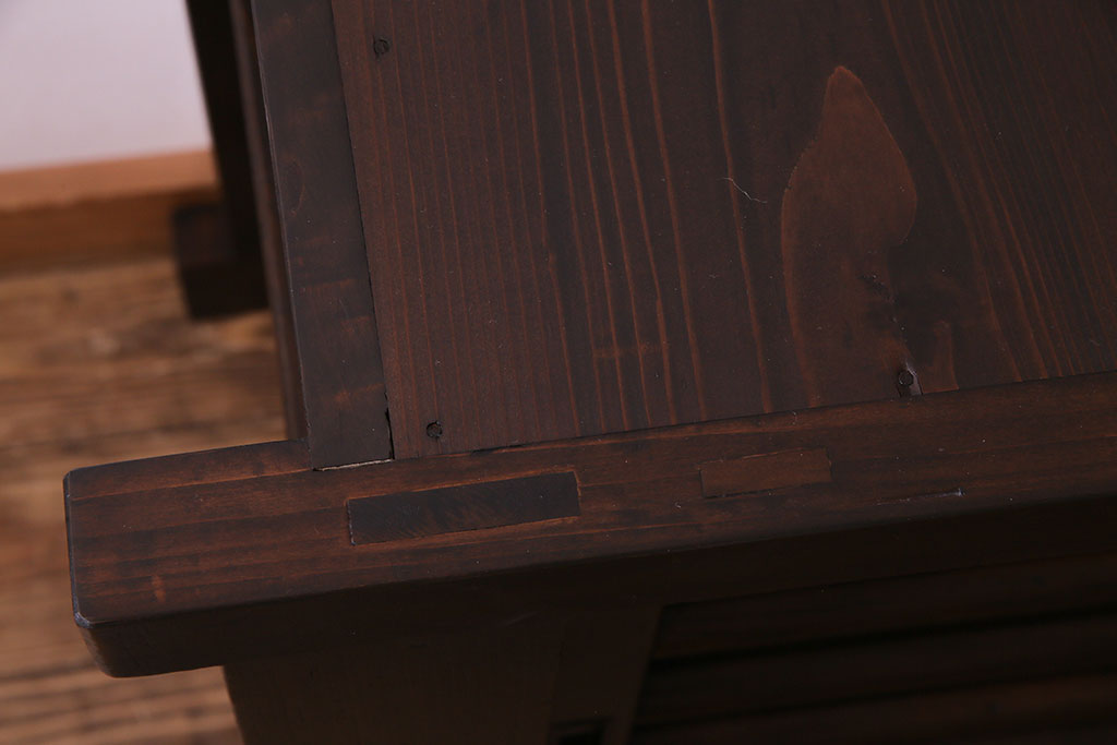 和製アンティーク　リメイク　横桟引き戸　五尺水屋箪笥ローボード(リビングボード、戸棚)