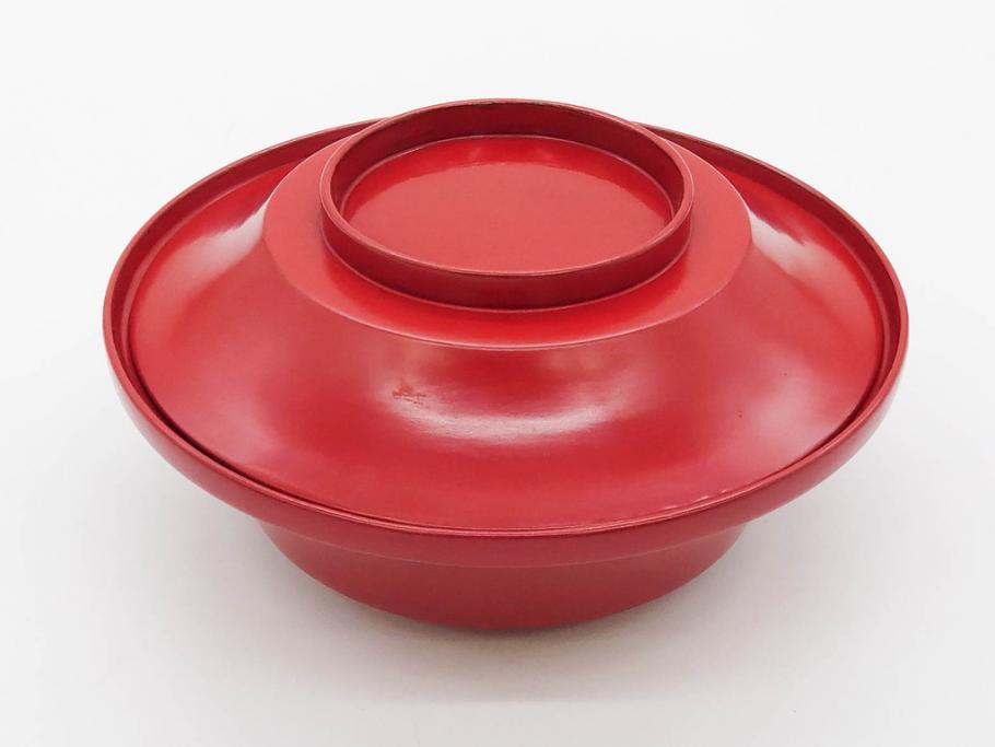 明治期　朱塗　木製椀　艶やかな漆が美しい煮物椀10客セット(漆器、和食器、汁椀、蓋付き、吸物椀、お椀、共箱付き)(R-079688)