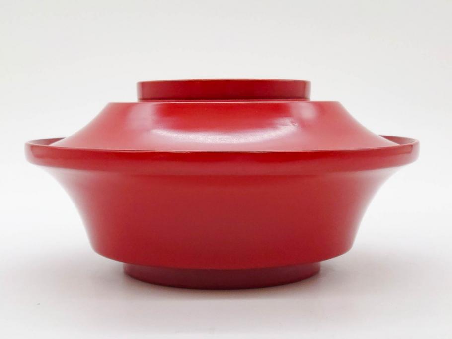 明治期　朱塗　木製椀　艶やかな漆が美しい煮物椀10客セット(漆器、和食器、汁椀、蓋付き、吸物椀、お椀、共箱付き)(R-079688)