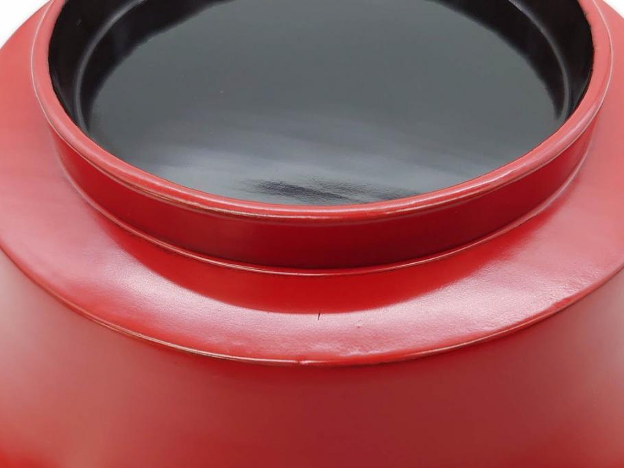 明治期　朱塗　木製椀　艶やかな漆が美しい煮物椀10客セット(漆器、和食器、汁椀、蓋付き、吸物椀、お椀、共箱付き)(R-079688)