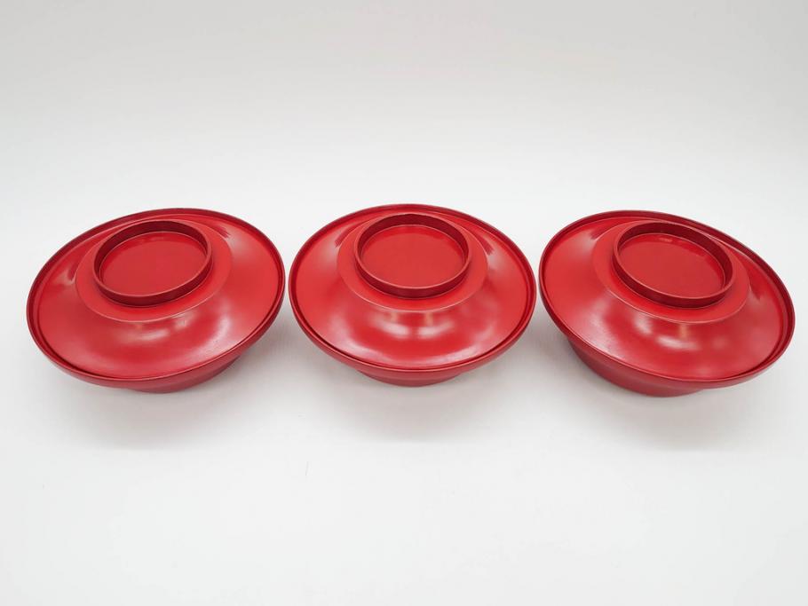 明治期　朱塗　木製椀　艶やかな漆が美しい煮物椀10客セット(漆器、和食器、汁椀、蓋付き、吸物椀、お椀、共箱付き)(R-079688)