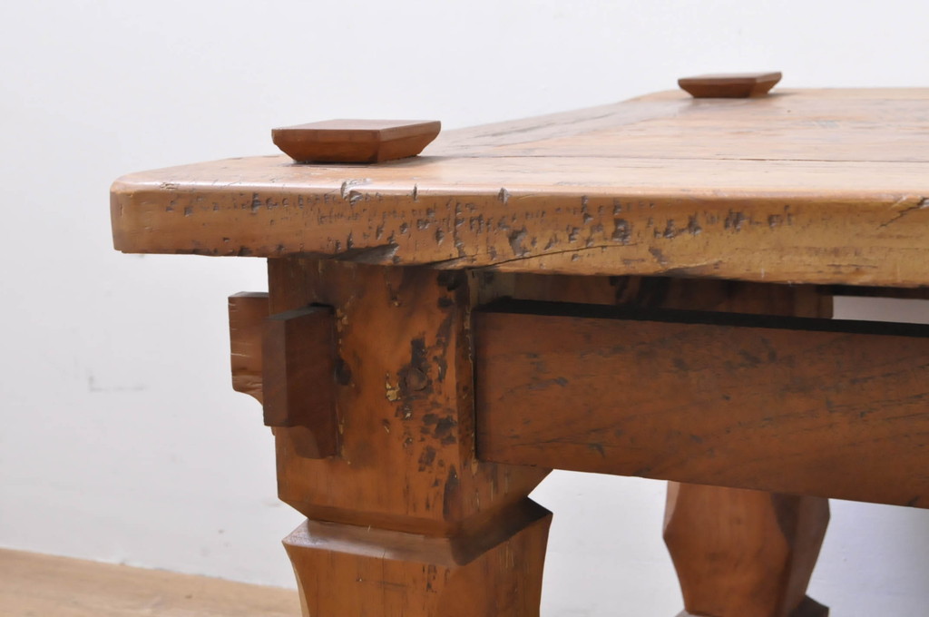 中古　民芸家具　チーク材　素朴なデザインが味わい深いセンターテーブル(ローテーブル、リビングテーブル)(R-065946)