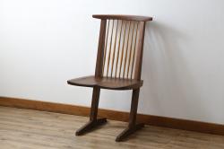 和製ビンテージ　美品　ジョージナカシマ　コノイドチェア(CONOID CHAIR)　CN101　スタイリッシュな佇まいのサイドチェア(ジョージ・ナカシマ、板座チェア、ダイニングチェア、椅子、イス、ヴィンテージ)(R-079710)