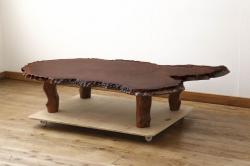 アンティーク家具　ラワン材製　天板一枚板　和製アンティークのシンプルな鉄脚テーブル(2)