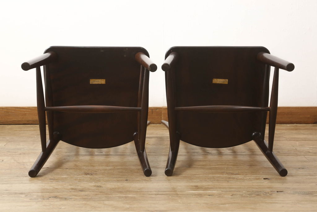 中古　松本民芸家具　220F型　シックな佇まいが魅力的なチェア2脚セット(ダイニングチェア、板座チェア、椅子、イス)(R-060166)