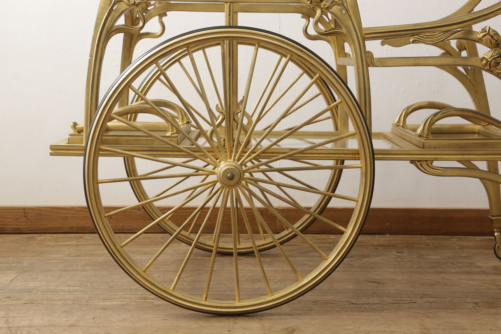 中古　美品　メデア(Medea)　大塚家具取り扱い「Liberty Italiano」アール・ヌーボー様式の煌びやかなトロリー(ワゴン)(定価約150万円)(R-056240)