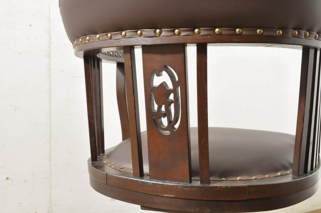 和製アンティーク　合皮　大正ロマンな雰囲気漂うナラ材製の回転チェア(回転椅子、ドクターチェア、椅子)(R-064170)