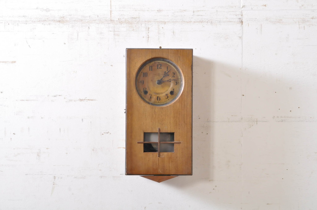 和製アンティーク　鶴巻時計店英工舎(EIKOSHA)　TRADE MARK(トレードマーク)　レトロモダンなデザインが魅力的な掛け時計(柱時計、古時計、振り子時計)(R-072434)