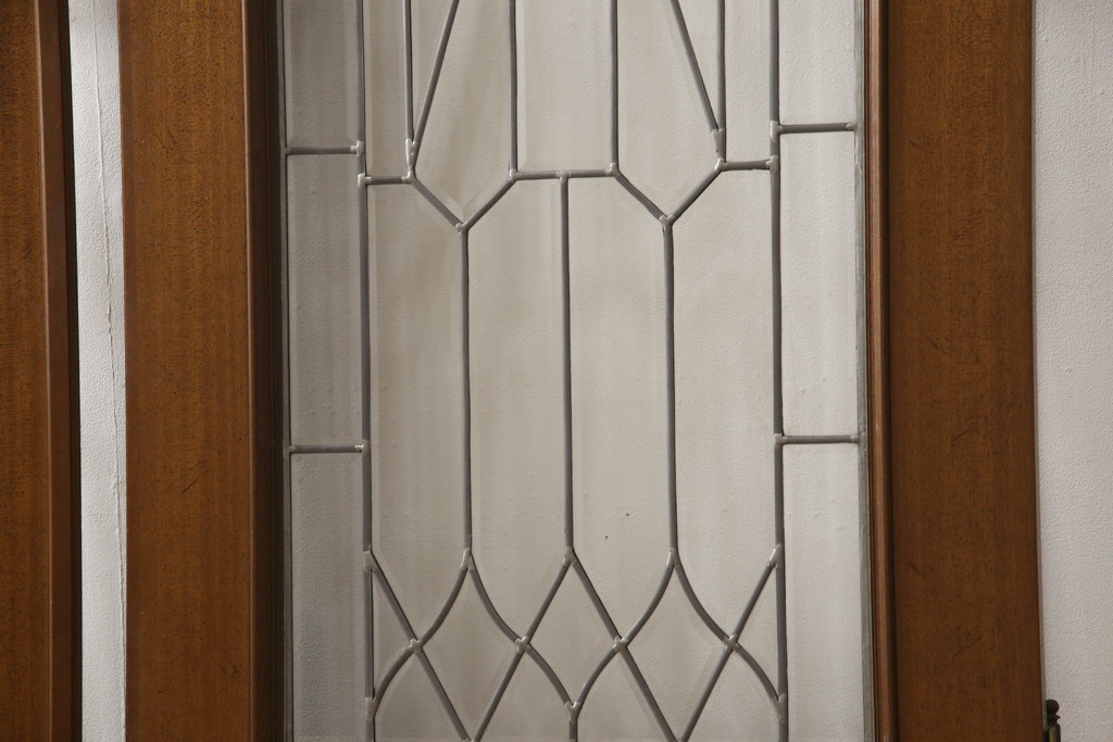 中古　激レア!!　特注品　DREXEL HERITAGE(ドレクセルヘリテイジ)　上品なデザインが魅力のステンドグラス入りドア2枚セット(親子ドア、ガラス扉、建具)(R-066203)