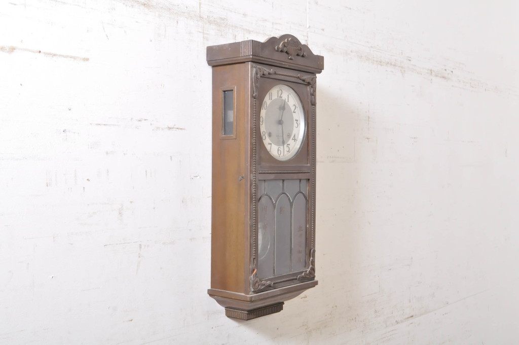 和製アンティーク　精工舎(SEIKOSHA、セイコー)　14DAY　TRADE(S)MARK　昭和レトロ　彫刻の意匠が素敵な掛け時計(柱時計、古時計、振り子時計)(R-072436)