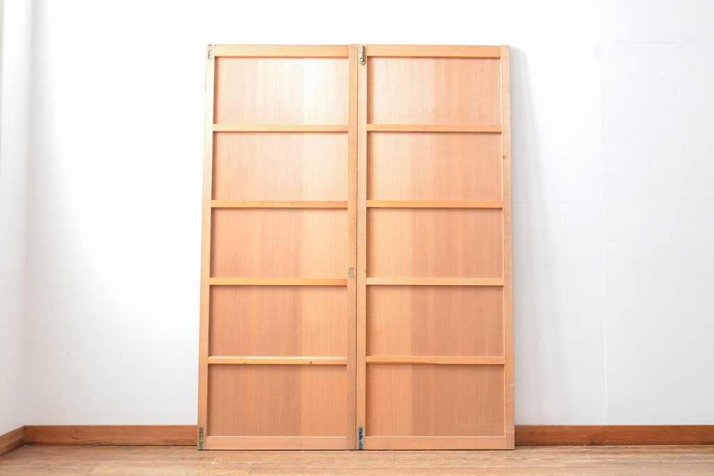 アンティーク建具　杉材　美しい柾目が目を引く板戸2枚セット(引き戸、建具)(R-059209)