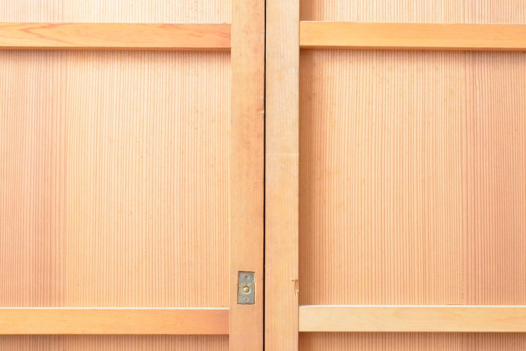アンティーク建具　杉材　美しい柾目が目を引く板戸2枚セット(引き戸、建具)(R-059209)