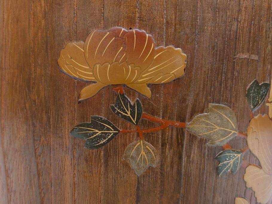大正～昭和初期　蒔絵　牡丹　お部屋を上品に演出する火鉢(ぼたん、漆芸、木製、丸火鉢、手あぶり)(R-079692)　