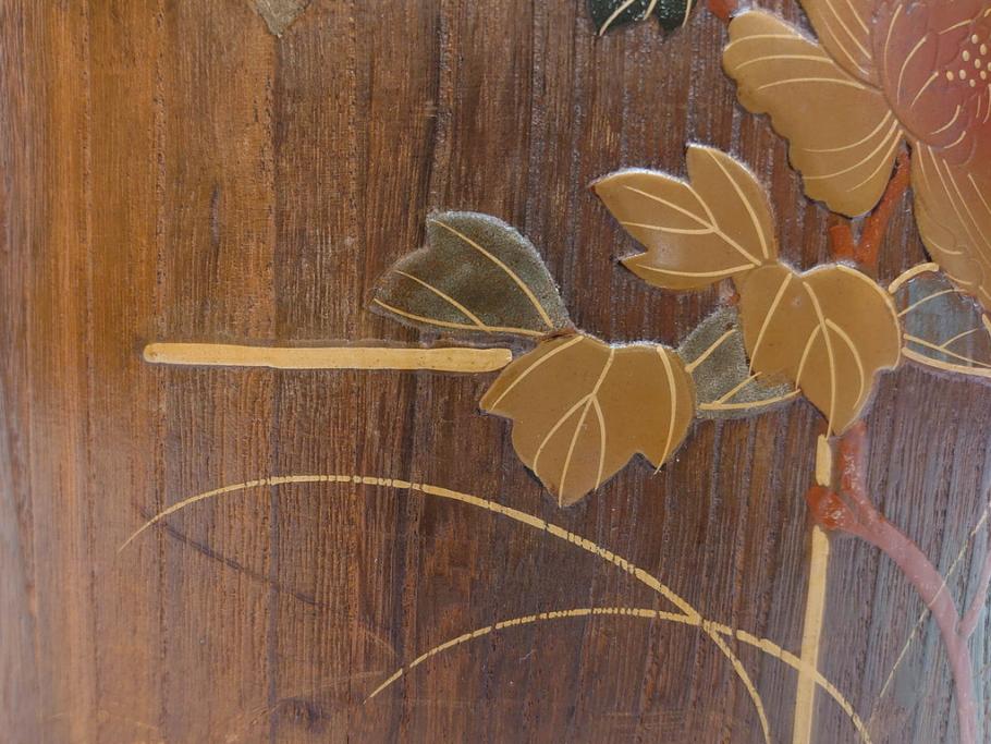 大正～昭和初期　蒔絵　牡丹　お部屋を上品に演出する火鉢(ぼたん、漆芸、木製、丸火鉢、手あぶり)(R-079692)　