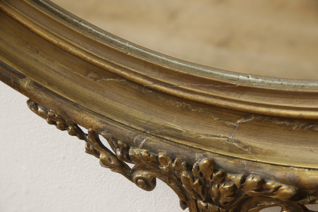 フランスアンティーク　緻密な装飾が見事な彫刻ミラー(壁掛けミラー、鏡)(R-053315)