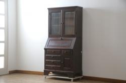 中古　北海道民芸家具　収納に便利な本棚付き!!　シックなビューローブックケース(ライティングビューロー、簿記机、引き出し、ブックシェルフ、本棚、飾り棚、収納棚、ワークデスク、在宅ワーク、在宅用)(定価約50万円)(R-079263)