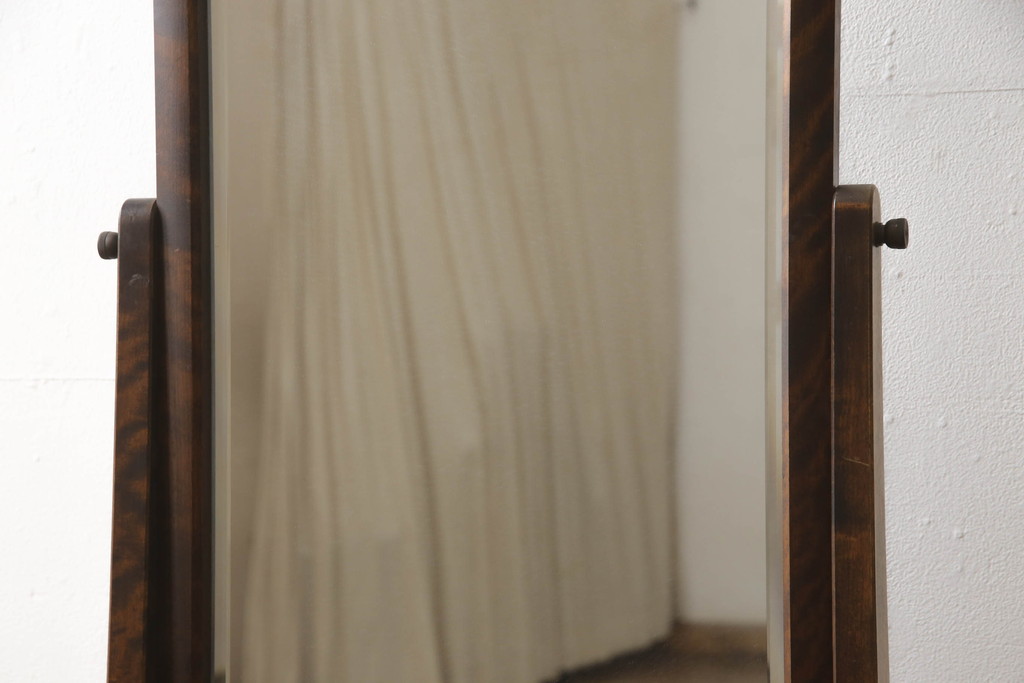 和製ビンテージ　北海道民芸家具　シックな色合いが上品な印象のスタンドミラー(鏡、姿見、ヴィンテージ)(R-066223)