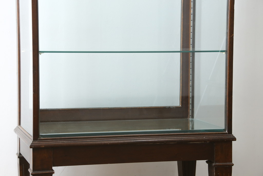 イギリスアンティーク　Dudley&Co.Ltd.　HOLLOWAY.LONDON.　N.7.　マホガニー材　落ち着きのある佇まいが上品な縦型ガラスケース(ショーケース、Gケース、陳列棚、飾り棚、コレクションケース、キャビネット、店舗什器、英国)(R-079728)