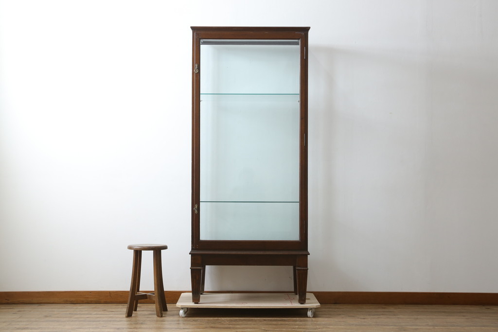 イギリスアンティーク　Dudley&Co.Ltd.　HOLLOWAY.LONDON.　N.7.　マホガニー材　落ち着きのある佇まいが上品な縦型ガラスケース(ショーケース、Gケース、陳列棚、飾り棚、コレクションケース、キャビネット、店舗什器、英国)(R-079728)