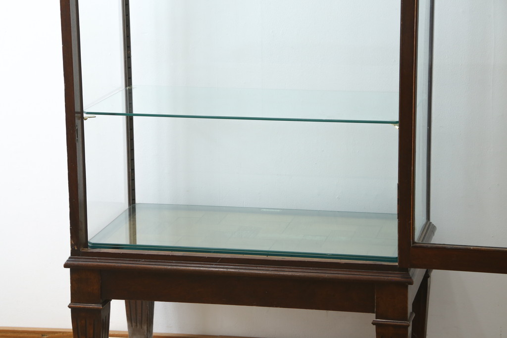 イギリスアンティーク　Dudley&Co.Ltd.　HOLLOWAY.LONDON.　N.7.　マホガニー材　落ち着きのある佇まいが上品な縦型ガラスケース(ショーケース、Gケース、陳列棚、飾り棚、コレクションケース、キャビネット、店舗什器、英国)(R-079728)