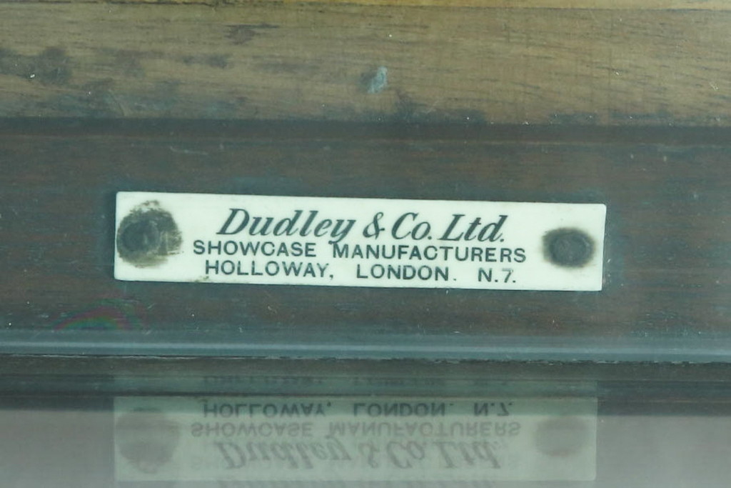 イギリスアンティーク　Dudley&Co.Ltd.　HOLLOWAY.LONDON.　N.7.　マホガニー材　落ち着きのある佇まいが上品な縦型ガラスケース(ショーケース、Gケース、陳列棚、飾り棚、コレクションケース、キャビネット、店舗什器、英国)(R-079728)
