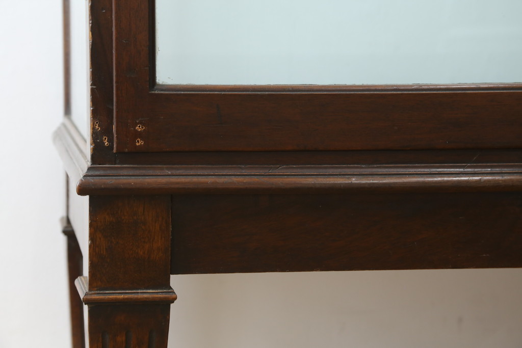 イギリスアンティーク　Dudley&Co.Ltd.　HOLLOWAY.LONDON.　N.7.　マホガニー材　落ち着きのある佇まいが上品な縦型ガラスケース(ショーケース、Gケース、陳列棚、飾り棚、コレクションケース、キャビネット、店舗什器、英国)(R-079728)