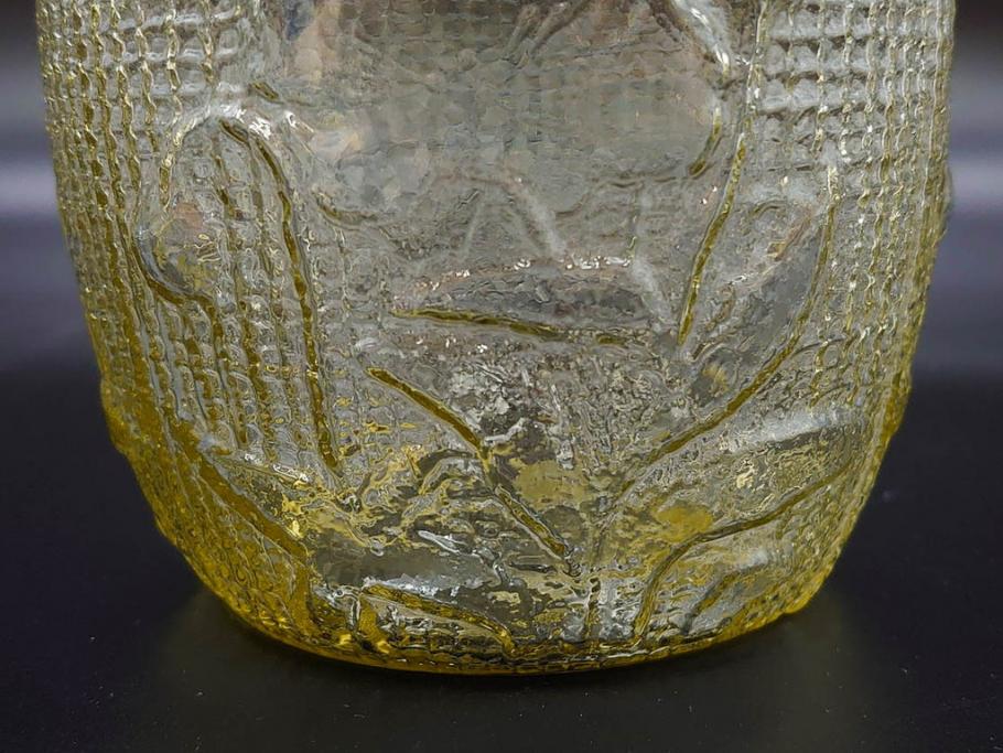 戦前　大正～昭和初期　花のデザインが魅力のあめや瓶(菓子瓶、砂糖壷、キャンディーポット、ガラス瓶、ガラスビン、蓋(フタ)付き、ペロペロ、飴屋)(R-076769)