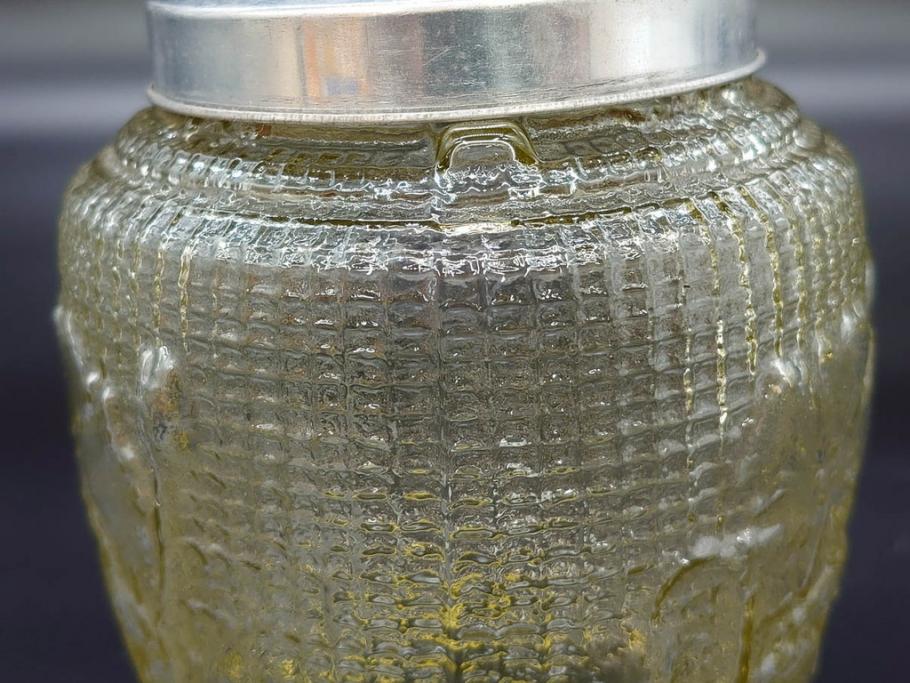 戦前　大正～昭和初期　花のデザインが魅力のあめや瓶(菓子瓶、砂糖壷、キャンディーポット、ガラス瓶、ガラスビン、蓋(フタ)付き、ペロペロ、飴屋)(R-076769)