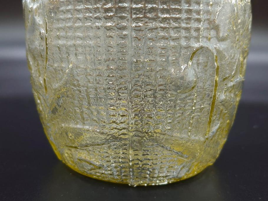 戦前　大正～昭和初期　花のデザインが魅力のあめや瓶(菓子瓶、砂糖壷、キャンディーポット、ガラス瓶、ガラスビン、蓋(フタ)付き、ペロペロ、飴屋)(R-076769)