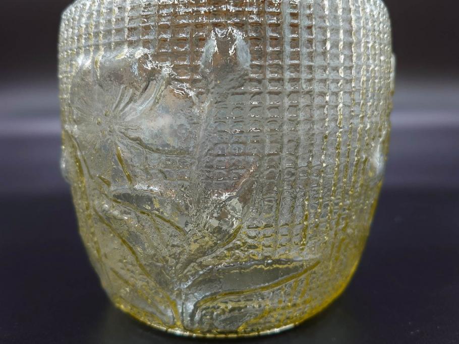 戦前　大正～昭和初期　花のデザインが魅力のあめや瓶(菓子瓶、砂糖壷、キャンディーポット、ガラス瓶、ガラスビン、蓋(フタ)付き、ペロペロ、飴屋)(R-076769)