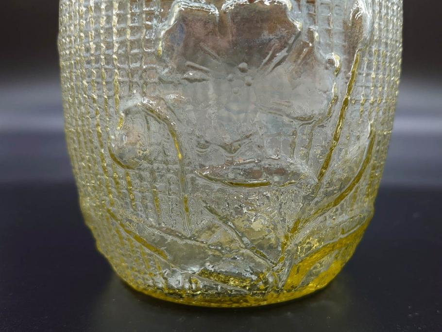 戦前　大正～昭和初期　花のデザインが魅力のあめや瓶(菓子瓶、砂糖壷、キャンディーポット、ガラス瓶、ガラスビン、蓋(フタ)付き、ペロペロ、飴屋)(R-076769)
