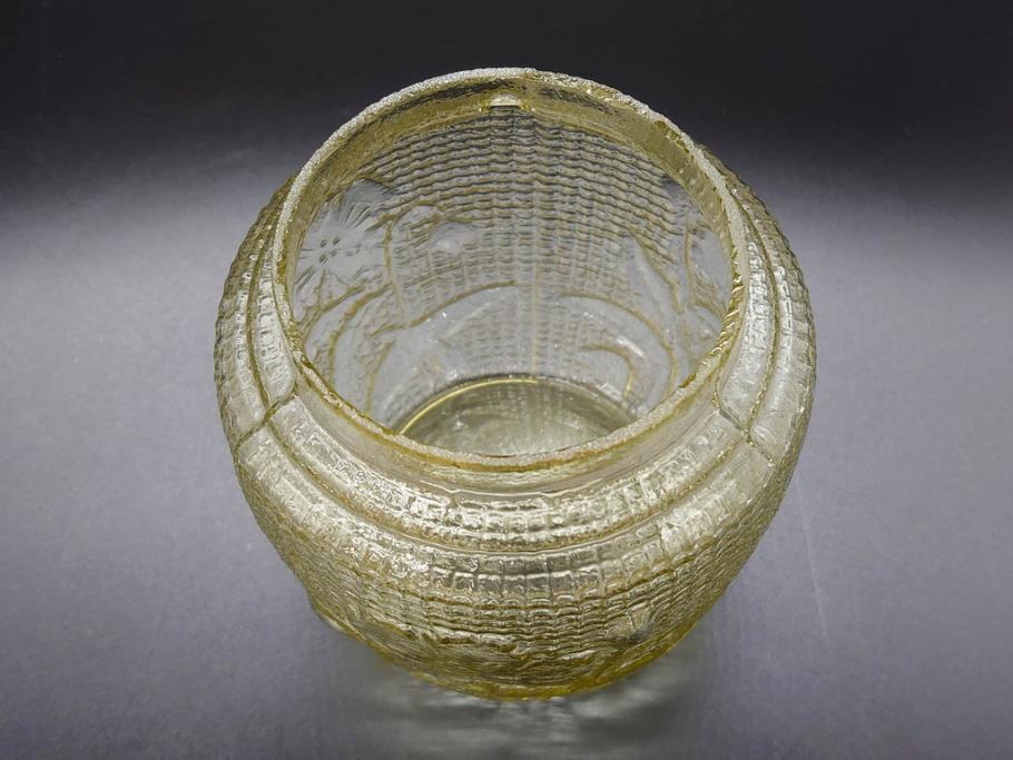 戦前　大正～昭和初期　花のデザインが魅力のあめや瓶(菓子瓶、砂糖壷、キャンディーポット、ガラス瓶、ガラスビン、蓋(フタ)付き、ペロペロ、飴屋)(R-076769)