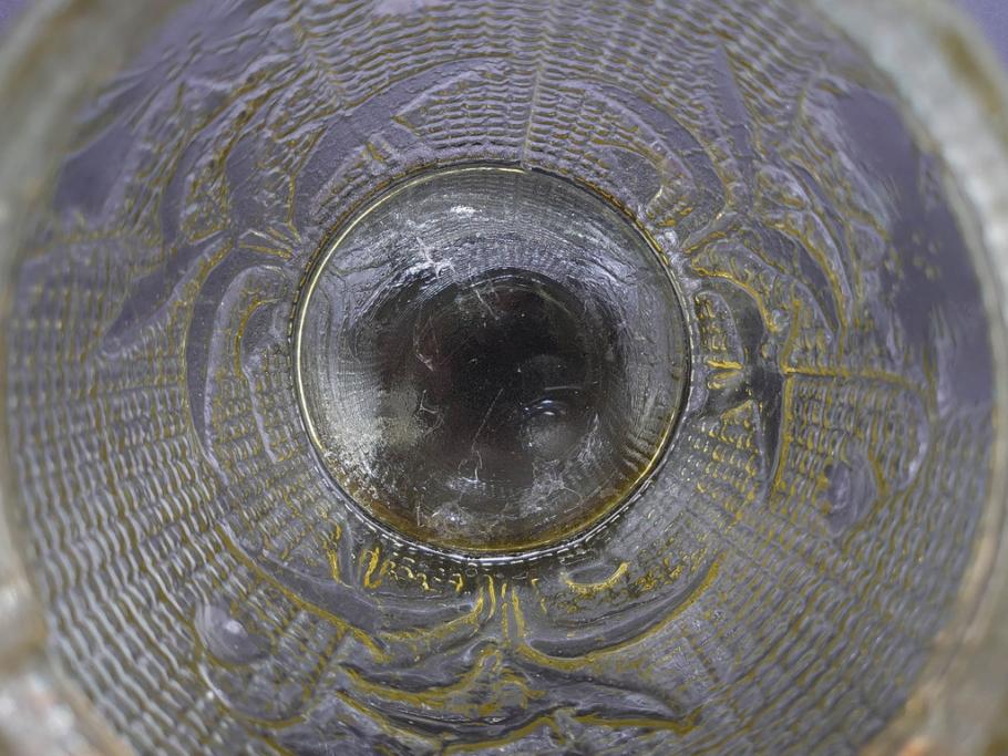 戦前　大正～昭和初期　花のデザインが魅力のあめや瓶(菓子瓶、砂糖壷、キャンディーポット、ガラス瓶、ガラスビン、蓋(フタ)付き、ペロペロ、飴屋)(R-076769)