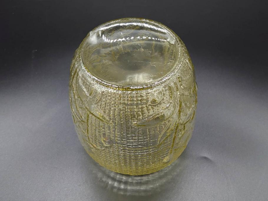 戦前　大正～昭和初期　花のデザインが魅力のあめや瓶(菓子瓶、砂糖壷、キャンディーポット、ガラス瓶、ガラスビン、蓋(フタ)付き、ペロペロ、飴屋)(R-076769)