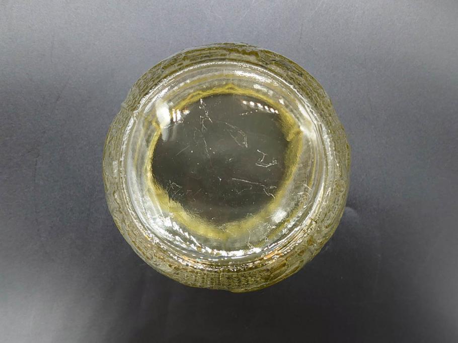 戦前　大正～昭和初期　花のデザインが魅力のあめや瓶(菓子瓶、砂糖壷、キャンディーポット、ガラス瓶、ガラスビン、蓋(フタ)付き、ペロペロ、飴屋)(R-076769)