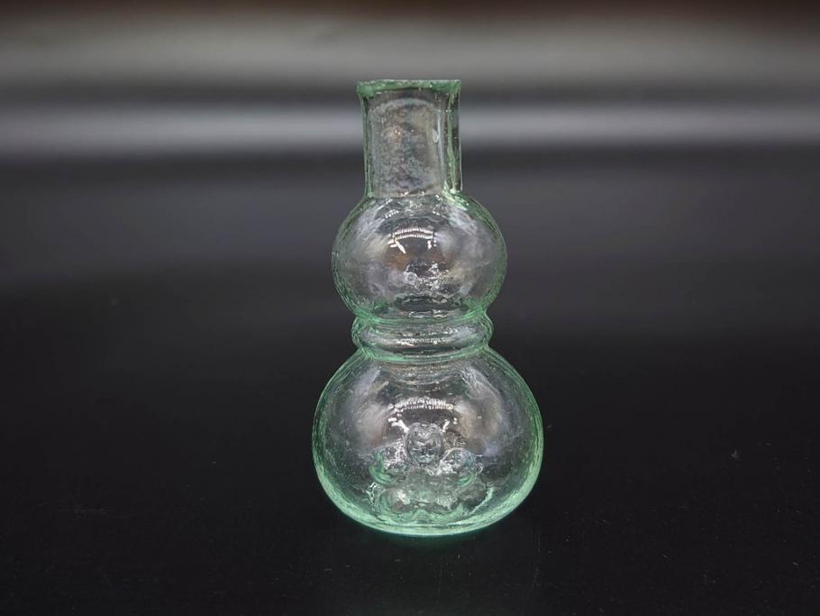 戦前　当時物　瓢箪型　可愛らしいフォルムのニッキ水瓶5個セット(桜3つ、花、豆ガラス、ちびニッキ水、ガラス容器、駄菓子屋ビン、ペロペロ、レトロガラス、一輪挿し、ひょうたん)(R-077067)