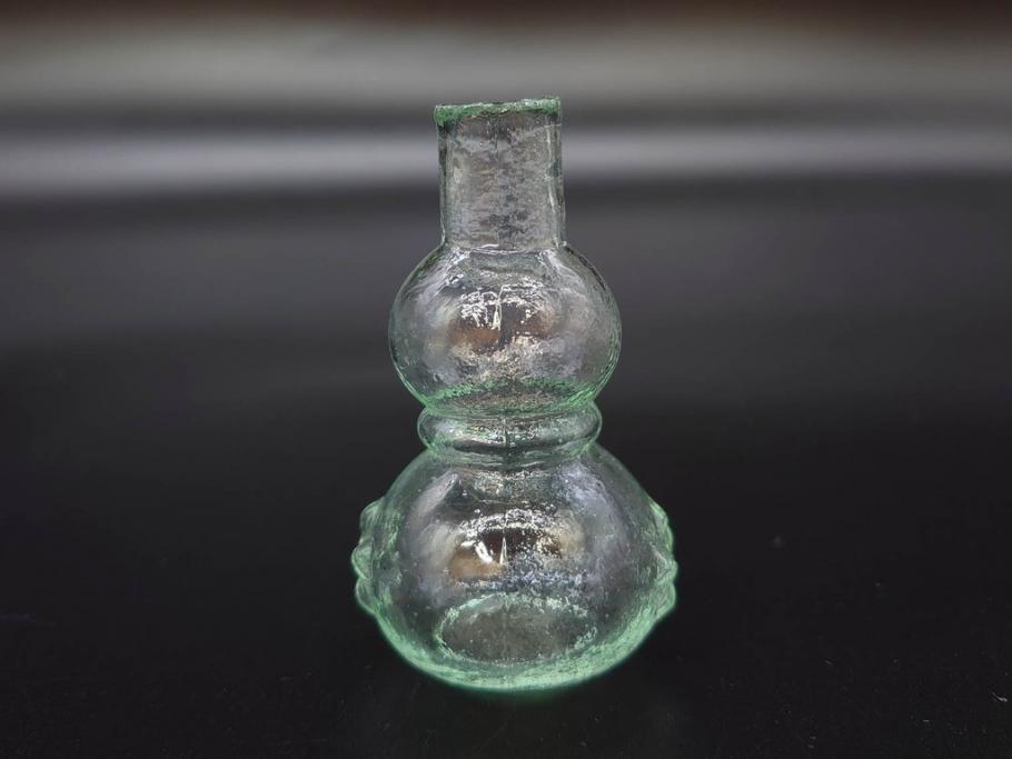 戦前　当時物　瓢箪型　可愛らしいフォルムのニッキ水瓶5個セット(桜3つ、花、豆ガラス、ちびニッキ水、ガラス容器、駄菓子屋ビン、ペロペロ、レトロガラス、一輪挿し、ひょうたん)(R-077067)