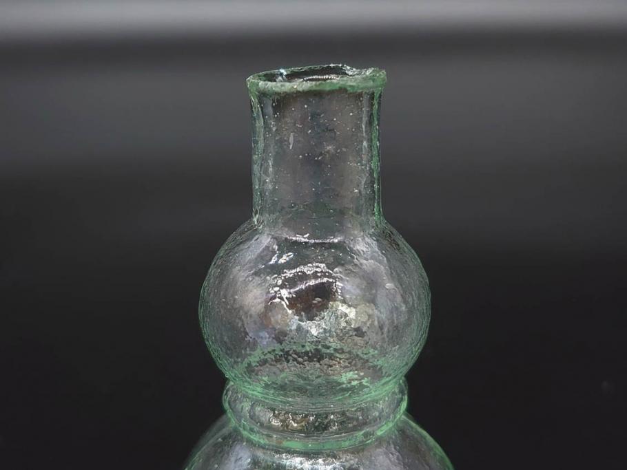 戦前　当時物　瓢箪型　可愛らしいフォルムのニッキ水瓶5個セット(桜3つ、花、豆ガラス、ちびニッキ水、ガラス容器、駄菓子屋ビン、ペロペロ、レトロガラス、一輪挿し、ひょうたん)(R-077067)